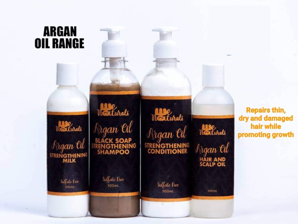 We natural Argan Oil Range with moisturizer and sealing butter