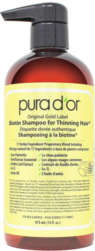 PURA D'OR Original Gold Label Biotin Shampoo for Women & Men with Thinning Hair 473 mL (16 fl oz)
